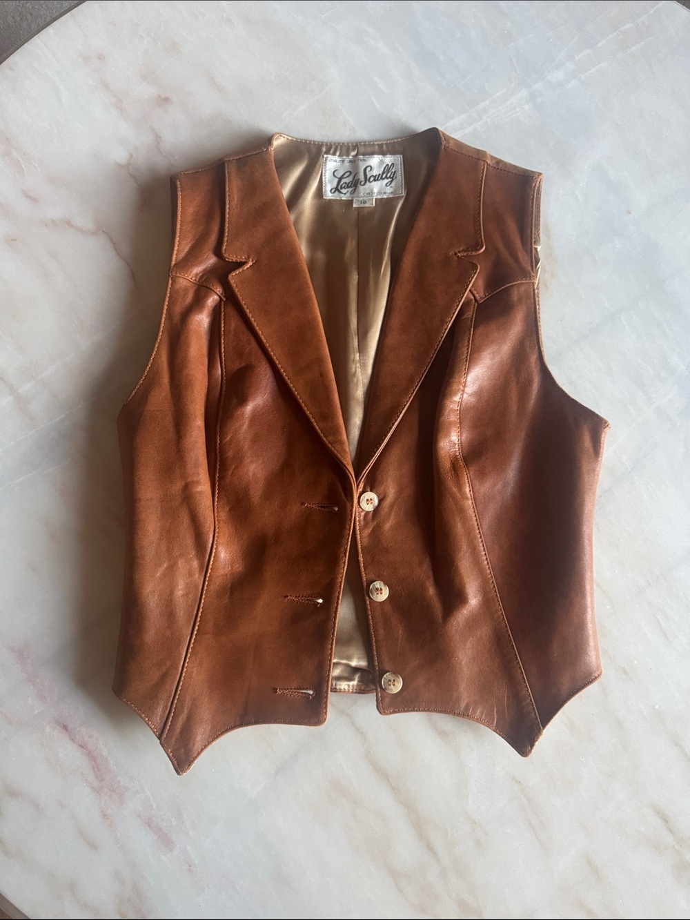 Vintage Lady Scully Tan Leather Tailored Vest
